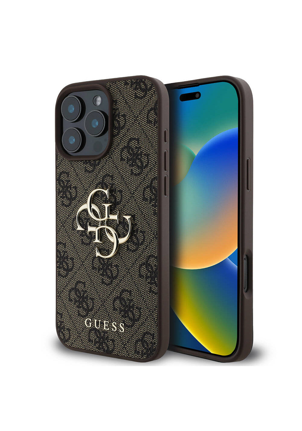 Apple iPhone 16 Pro Kılıf Guess Orijinal Lisanslı PU Deri 4G Desenli Metal Büyük 4G ve Yazı Logolu Kapak