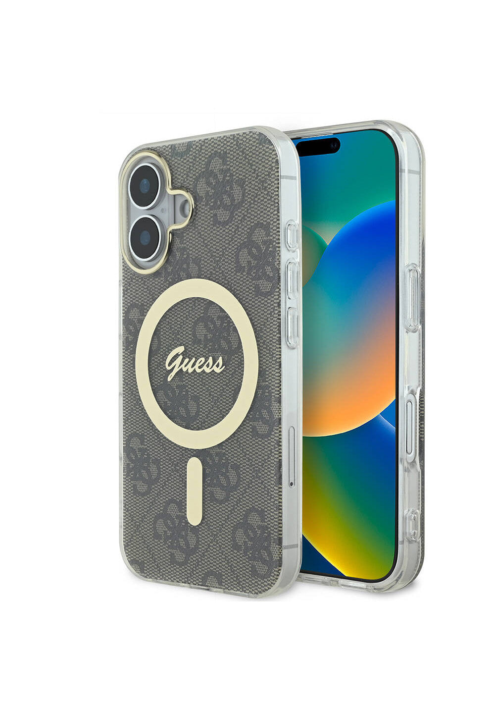 Apple iPhone 16 Plus Kılıf Guess Orijinal Lisanslı Manyetik Şarj Uyumlu Yazı Logolu 4G Desenli Kapak