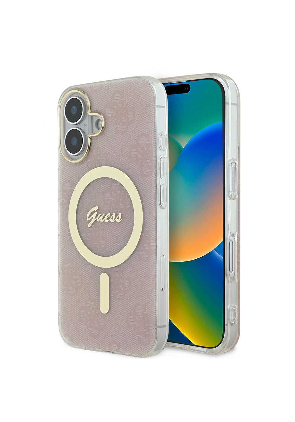 Apple iPhone 16 Plus Kılıf Guess Orijinal Lisanslı Manyetik Şarj Uyumlu Yazı Logolu 4G Desenli Kapak