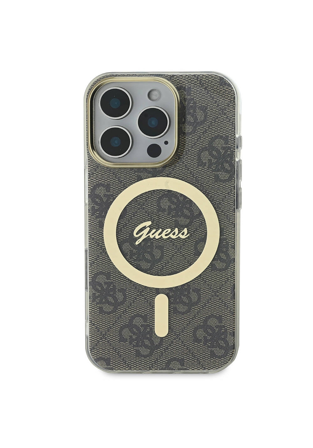 Apple iPhone 16 Pro Kılıf Guess Orijinal Lisanslı Manyetik Şarj Uyumlu Yazı Logolu 4G Desenli Kapak