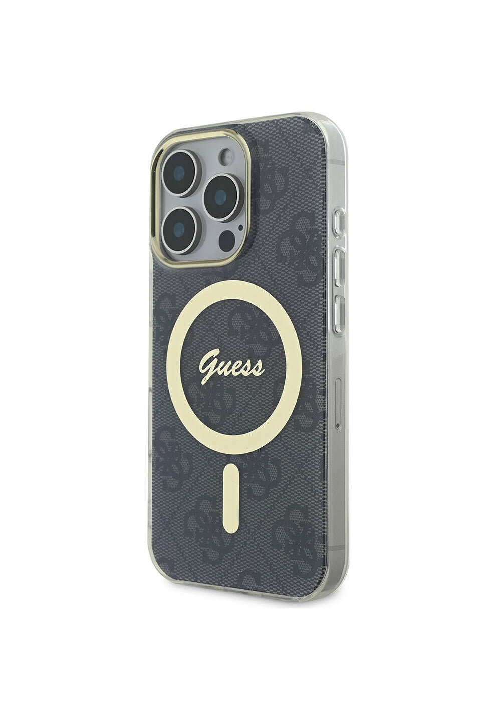 Apple iPhone 16 Pro Kılıf Guess Orijinal Lisanslı Manyetik Şarj Uyumlu Yazı Logolu 4G Desenli Kapak