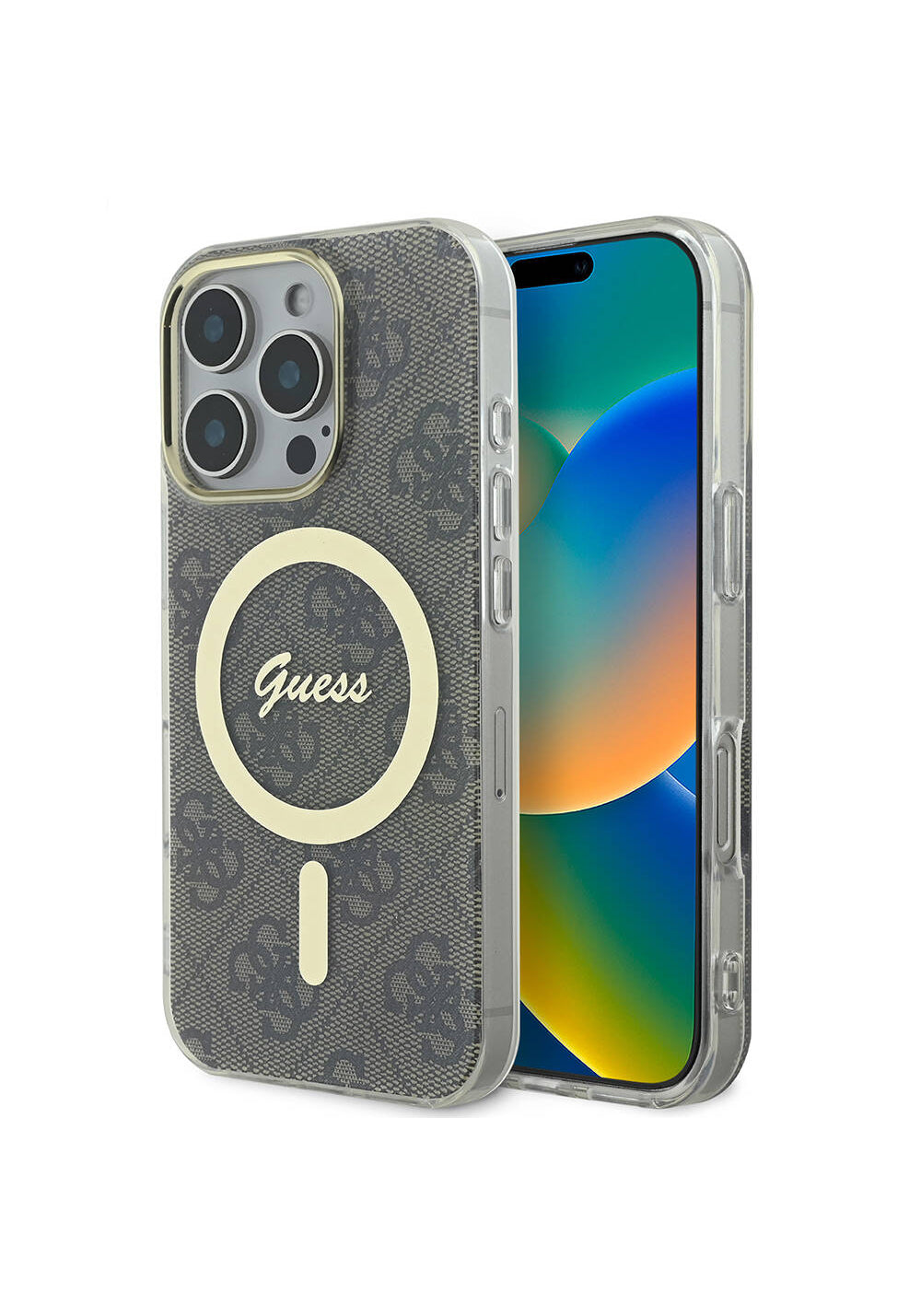 Apple iPhone 16 Pro Max Kılıf Guess Orijinal Lisanslı Manyetik Şarj Uyumlu Yazı Logolu 4G Desenli Kapak