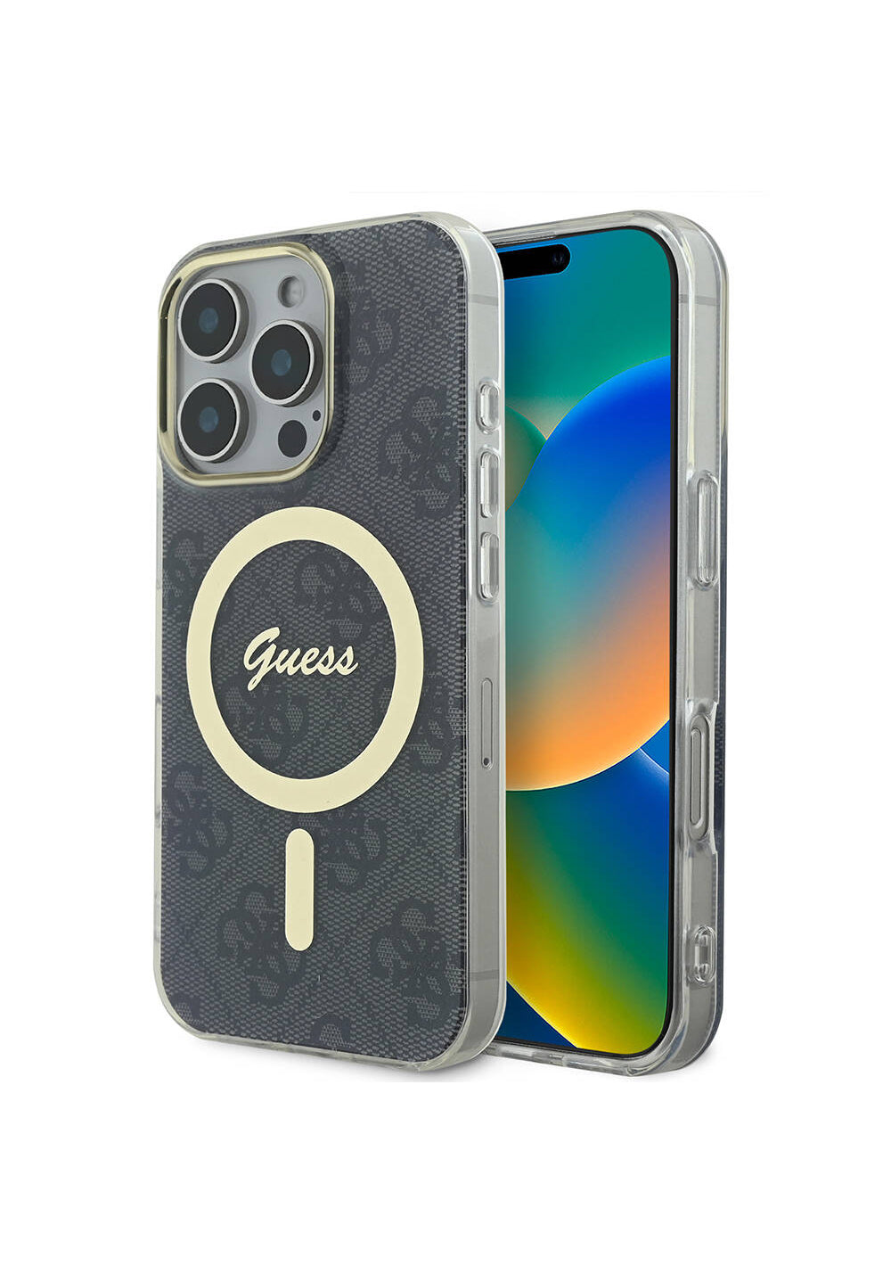 Apple iPhone 16 Pro Max Kılıf Guess Orijinal Lisanslı Manyetik Şarj Uyumlu Yazı Logolu 4G Desenli Kapak