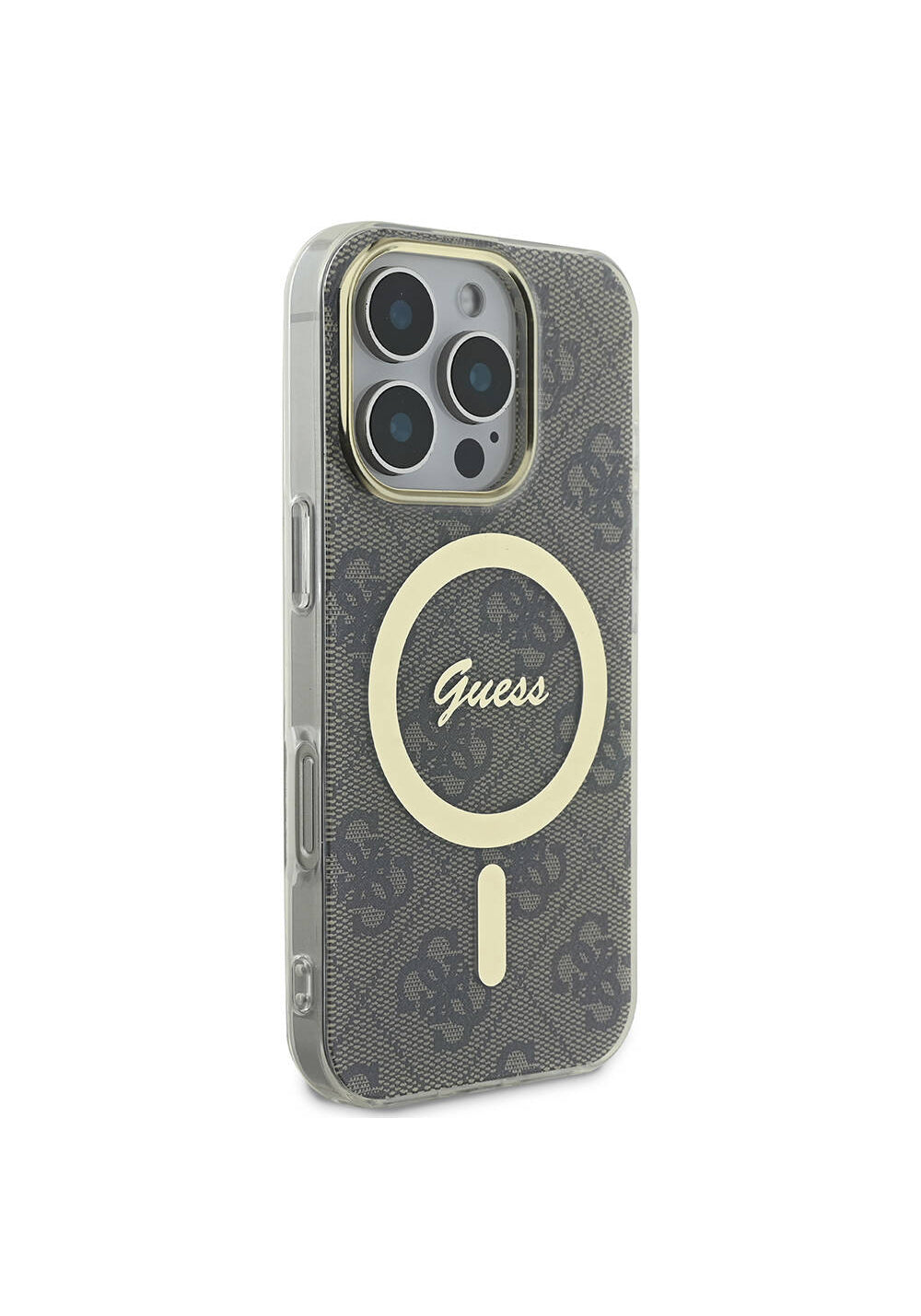 Apple iPhone 16 Pro Max Kılıf Guess Orijinal Lisanslı Manyetik Şarj Uyumlu Yazı Logolu 4G Desenli Kapak