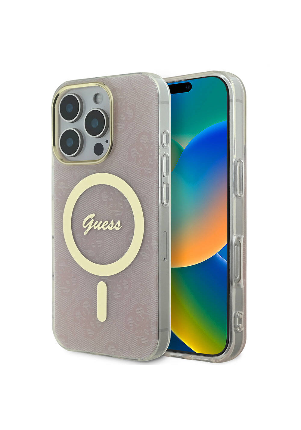 Apple iPhone 16 Pro Max Kılıf Guess Orijinal Lisanslı Manyetik Şarj Uyumlu Yazı Logolu 4G Desenli Kapak