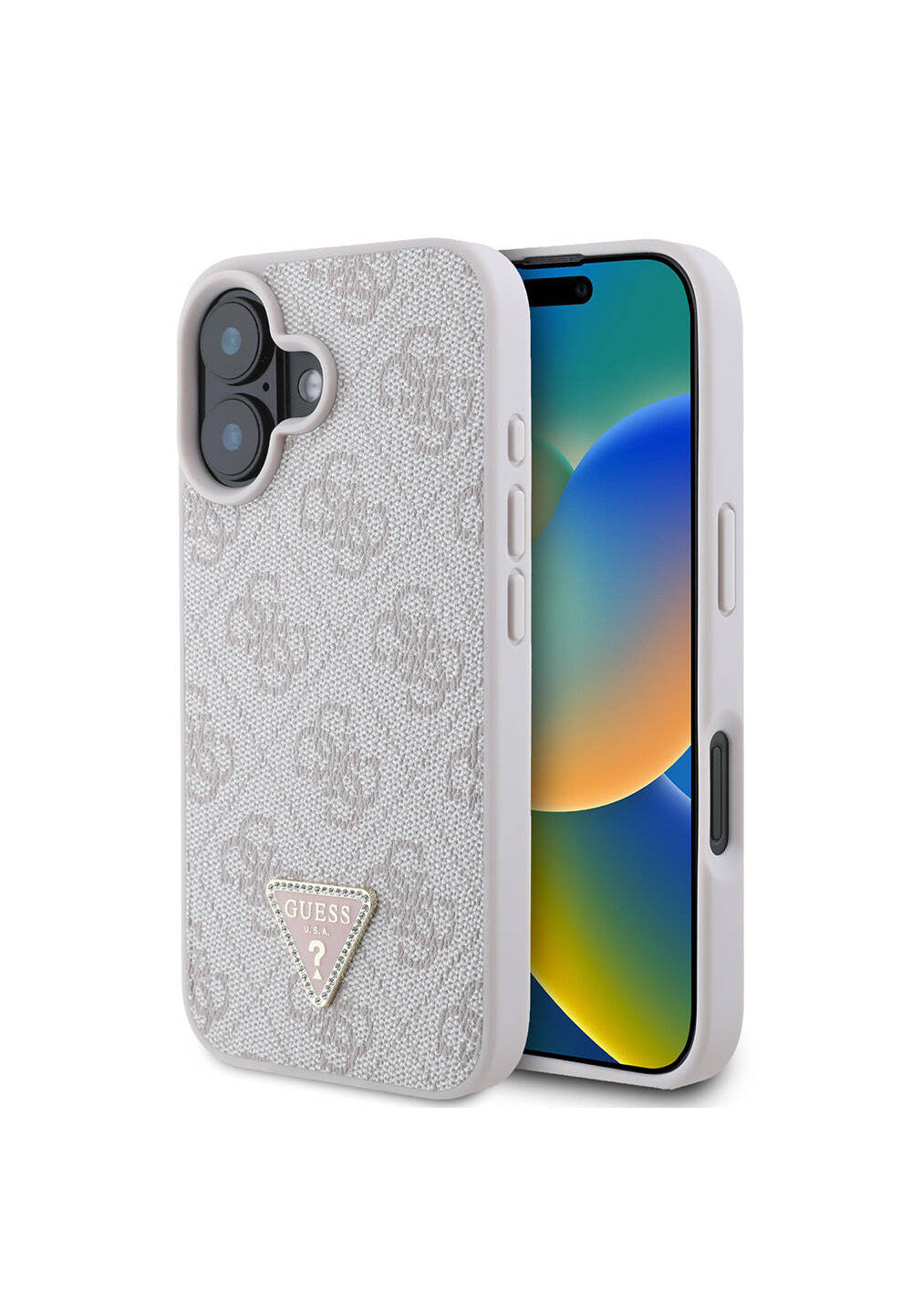 Apple iPhone 16 Kılıf Guess Orijinal Lisanslı Manyetik Şarj Uyumlu PU Deri 4G Desenli Taşlı Üçgen Logolu Kapak