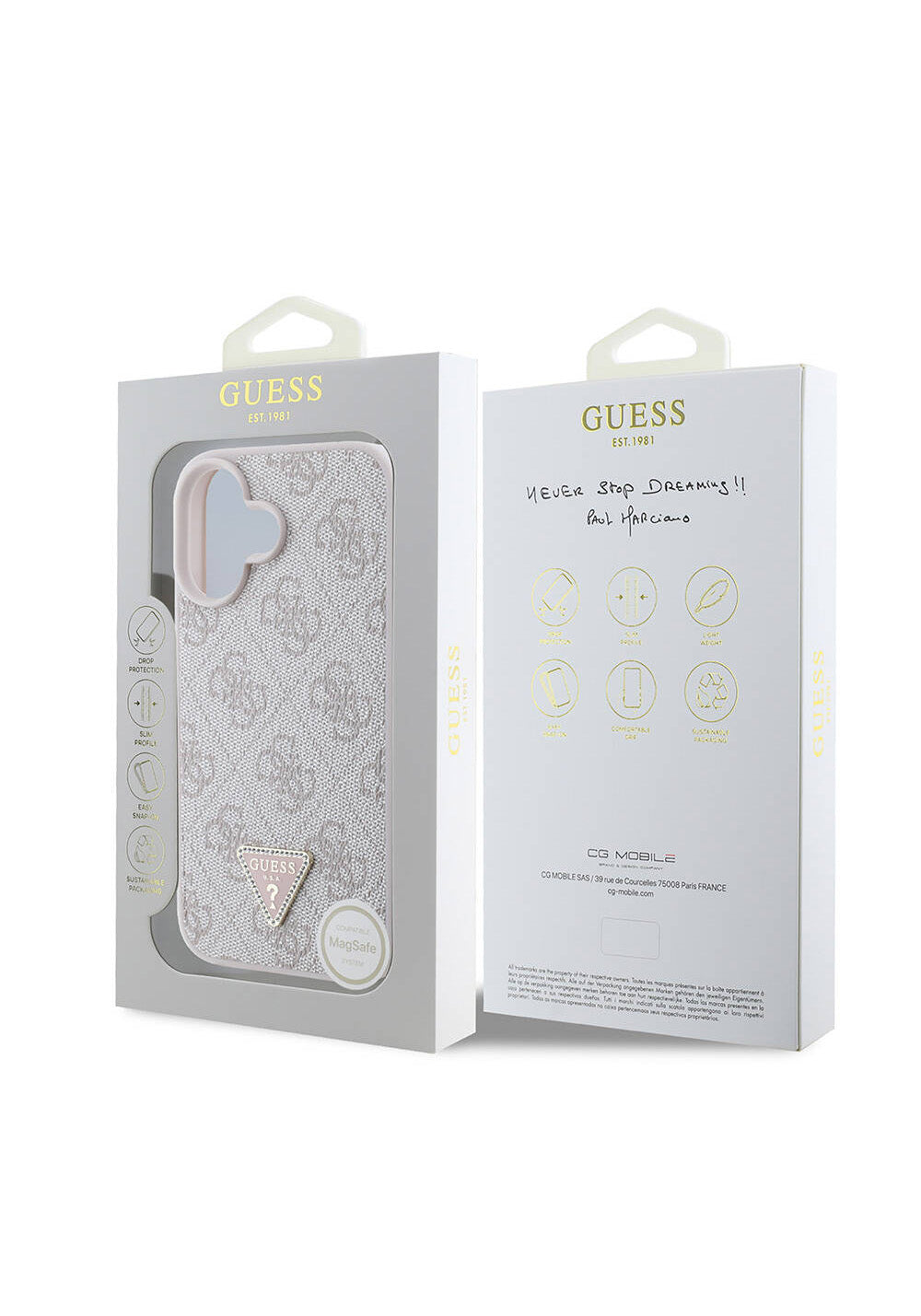 Apple iPhone 16 Kılıf Guess Orijinal Lisanslı Manyetik Şarj Uyumlu PU Deri 4G Desenli Taşlı Üçgen Logolu Kapak