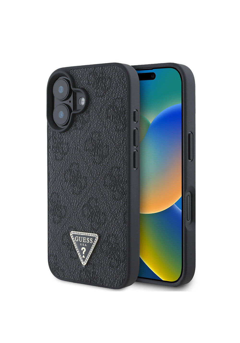 Apple iPhone 16 Plus Kılıf Guess Orijinal Lisanslı Manyetik Şarj Uyumlu PU Deri 4G Desenli Taşlı Üçgen Logolu Kapak