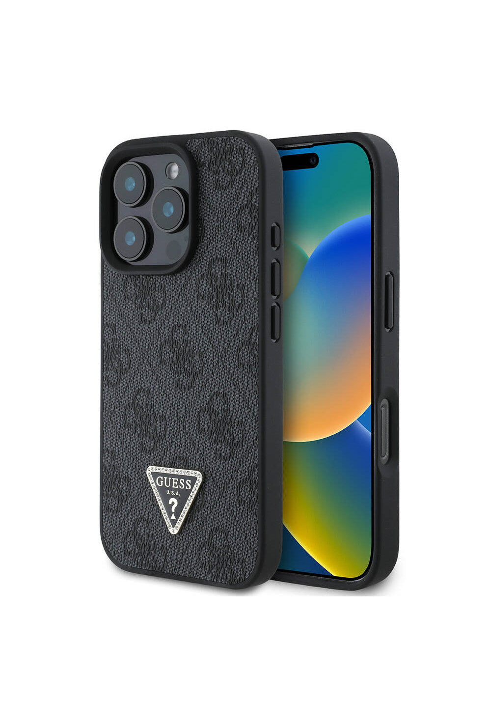Apple iPhone 16 Pro Max Kılıf Guess Orijinal Lisanslı Manyetik Şarj Uyumlu PU Deri 4G Desenli Taşlı Üçgen Logolu Kapak