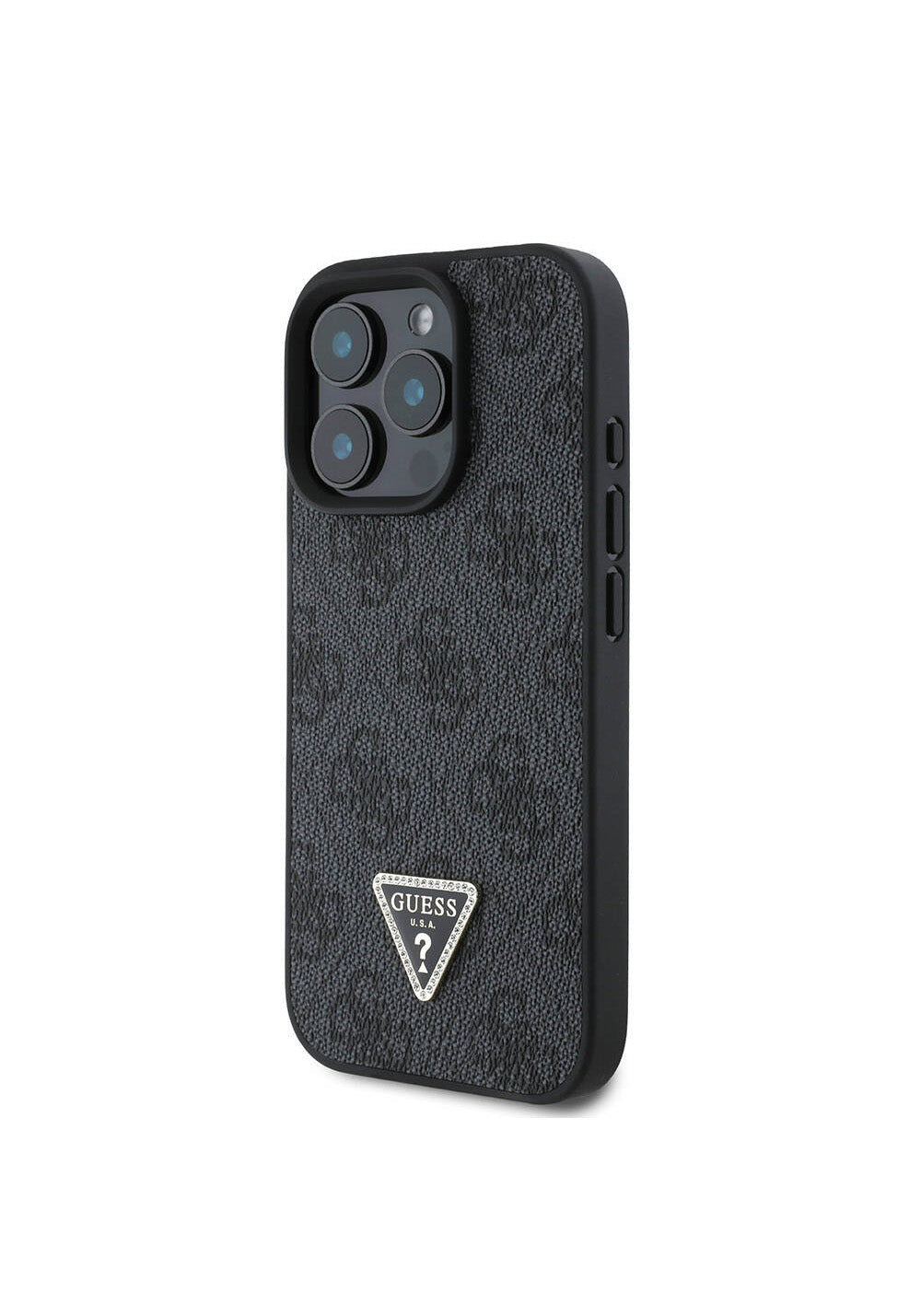 Apple iPhone 16 Pro Max Kılıf Guess Orijinal Lisanslı Manyetik Şarj Uyumlu PU Deri 4G Desenli Taşlı Üçgen Logolu Kapak