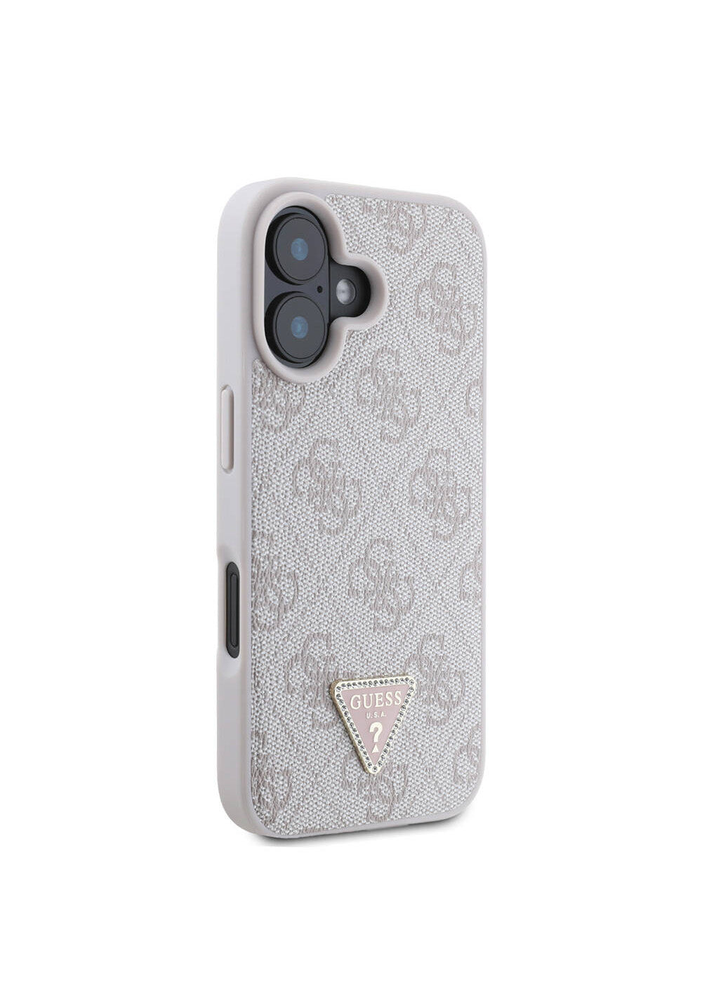Apple iPhone 16 Kılıf Guess Orijinal Lisanslı PU Deri Taşlı Metal Üçgen Logolu Çapraz Vücut Askılı 4G Desenli Kapak