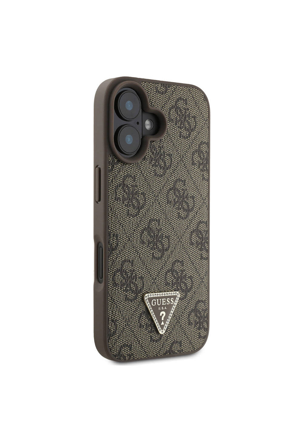 Apple iPhone 16 Plus Kılıf Guess Orijinal Lisanslı PU Deri Taşlı Metal Üçgen Logolu Çapraz Vücut Askılı 4G Desenli Kapak