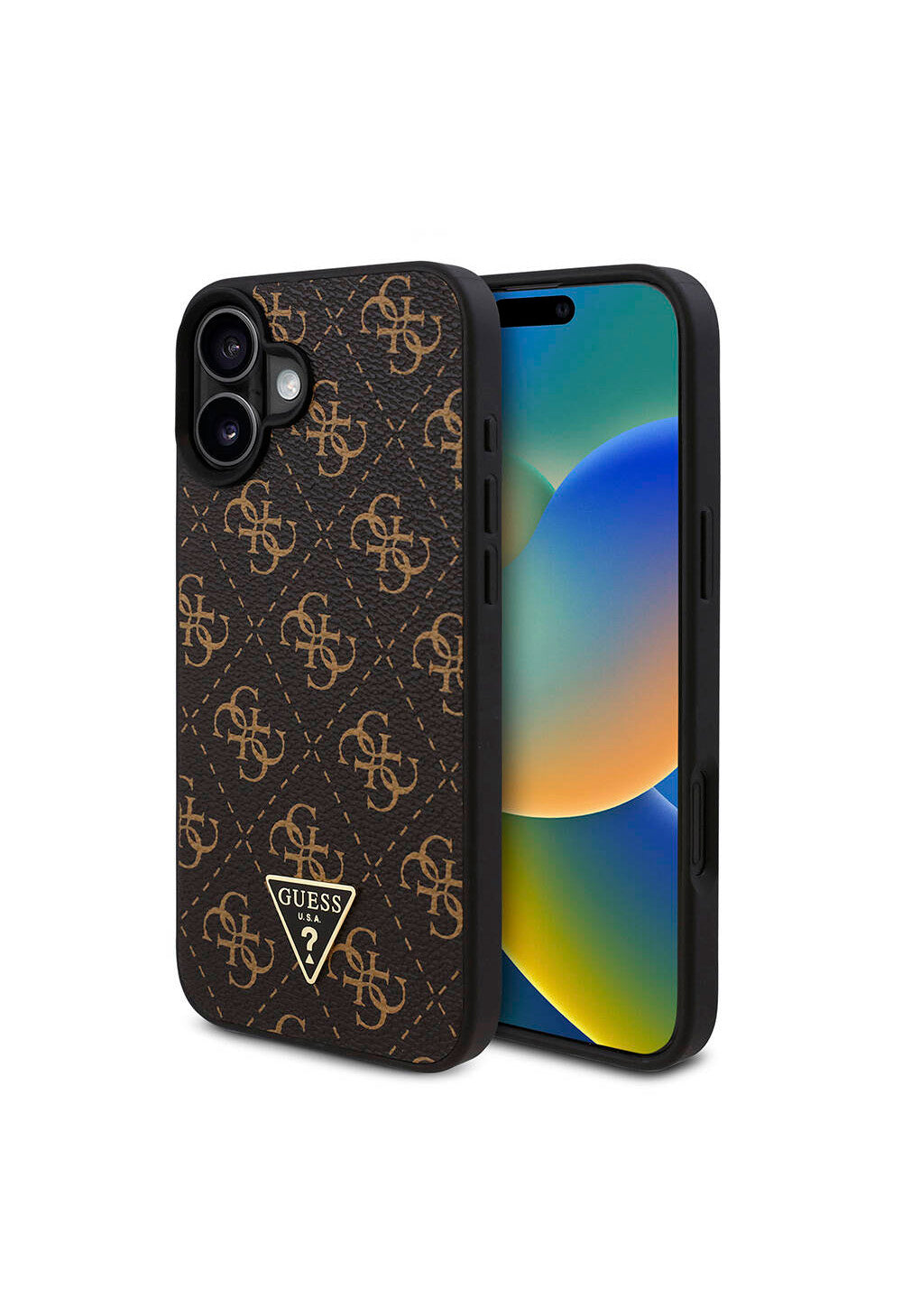 Apple iPhone 16 Plus Kılıf Guess Orijinal Lisanslı PU Deri 4G Desenli Üçgen Logolu Kapak