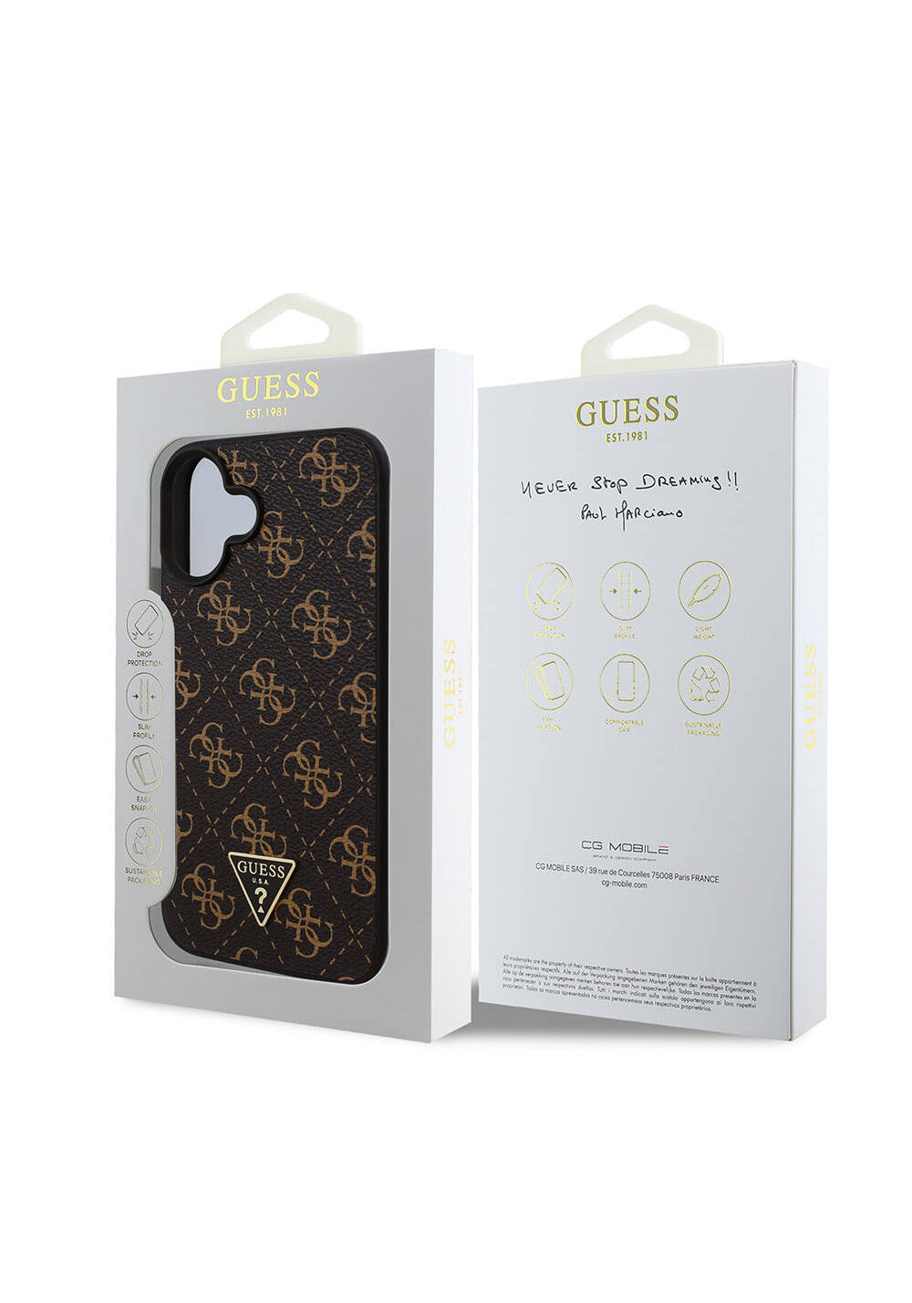 Apple iPhone 16 Plus Kılıf Guess Orijinal Lisanslı PU Deri 4G Desenli Üçgen Logolu Kapak