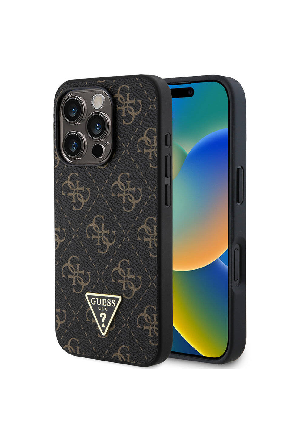 Apple iPhone 16 Pro Max Kılıf Guess Orijinal Lisanslı PU Deri 4G Desenli Üçgen Logolu Kapak