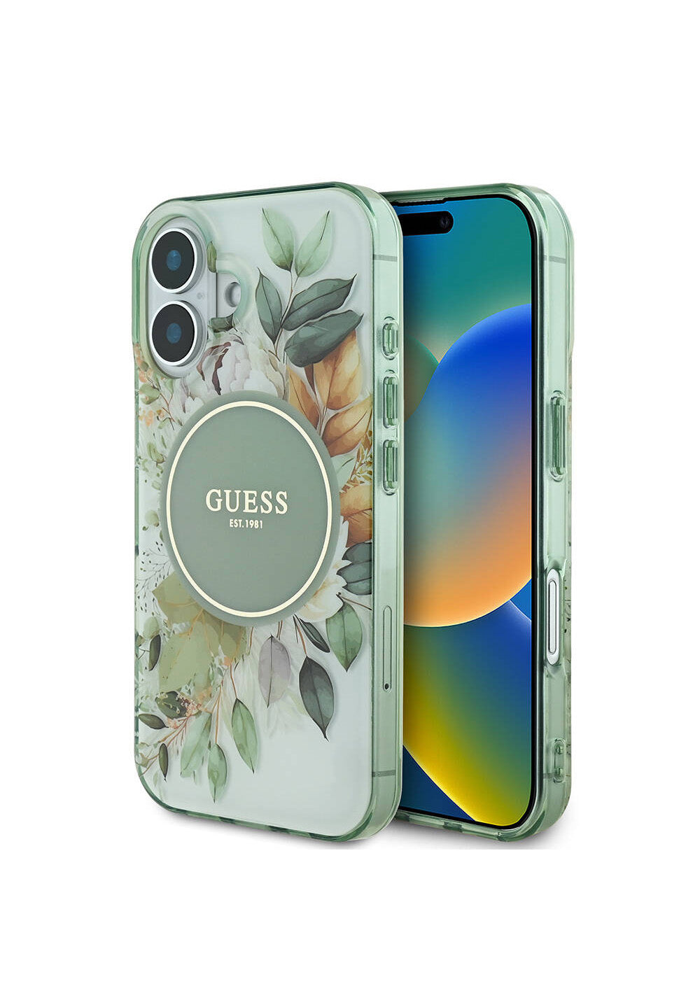 Apple iPhone 16 Kılıf Guess Orijinal Lisanslı Manyetik Şarj Uyumlu IML Baskılı Yazı Logolu Flower Tonal Circle Kapak