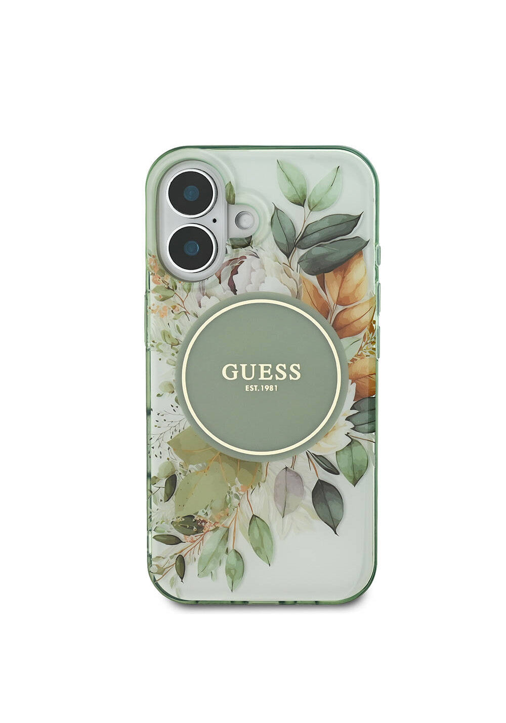 Apple iPhone 16 Kılıf Guess Orijinal Lisanslı Manyetik Şarj Uyumlu IML Baskılı Yazı Logolu Flower Tonal Circle Kapak