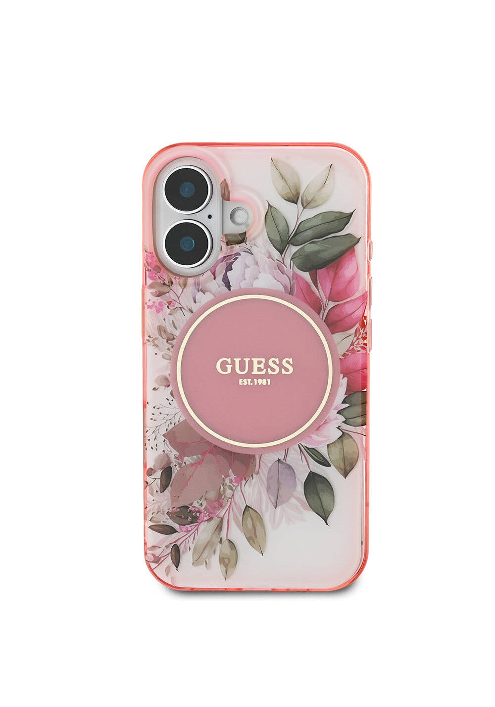 Apple iPhone 16 Kılıf Guess Orijinal Lisanslı Manyetik Şarj Uyumlu IML Baskılı Yazı Logolu Flower Tonal Circle Kapak