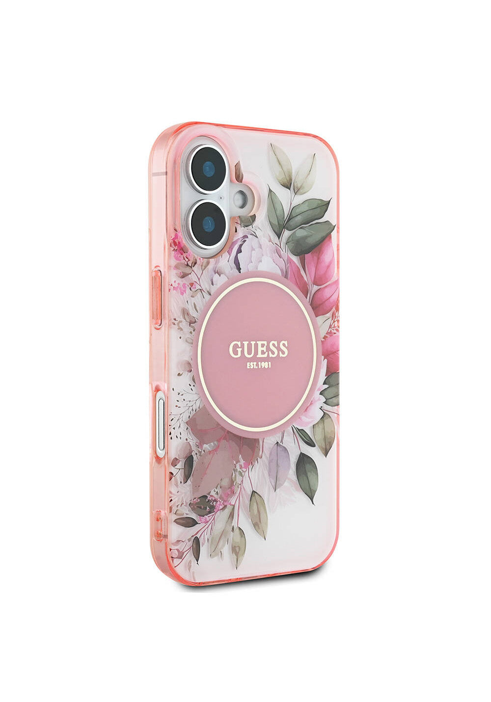 Apple iPhone 16 Kılıf Guess Orijinal Lisanslı Manyetik Şarj Uyumlu IML Baskılı Yazı Logolu Flower Tonal Circle Kapak