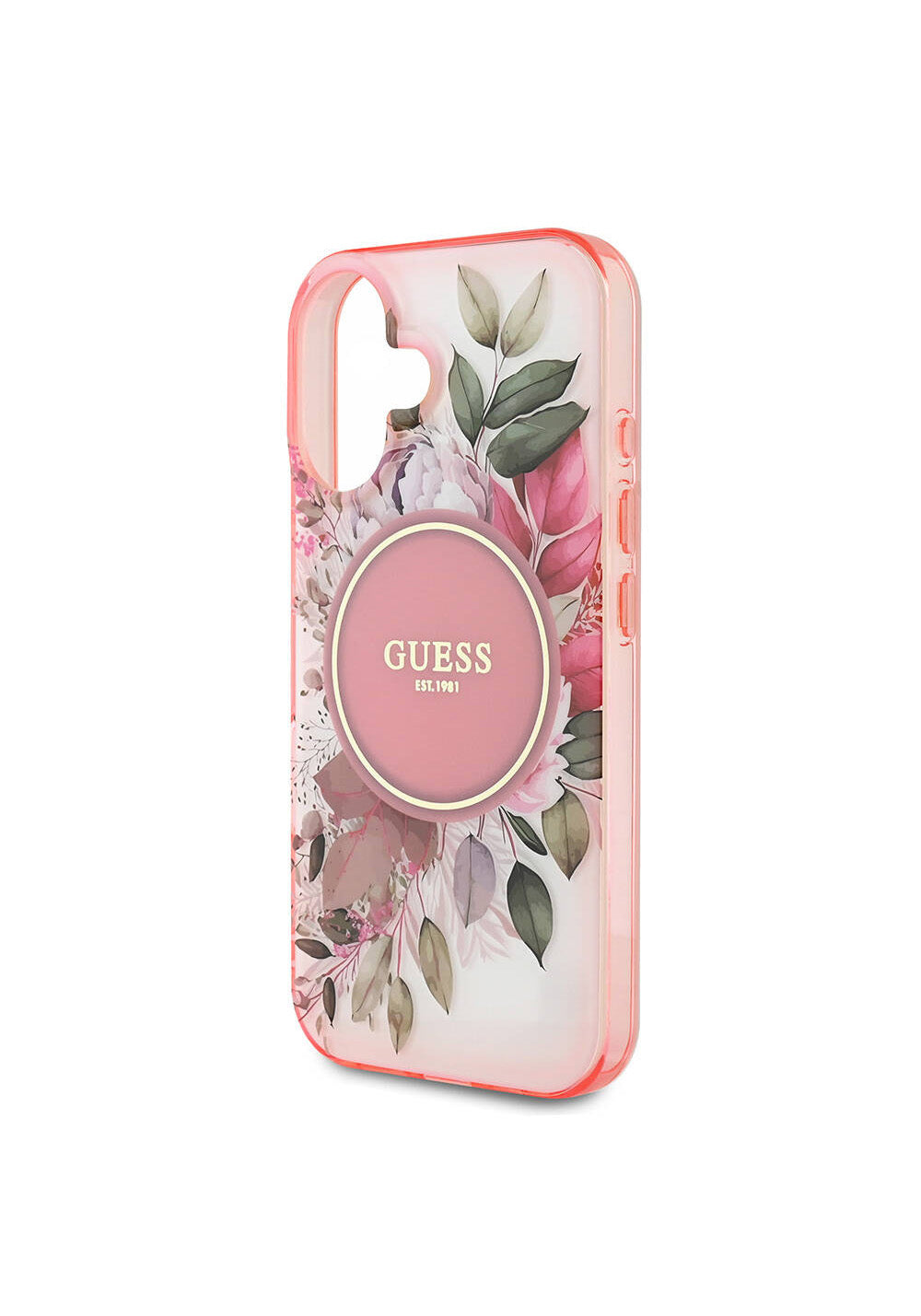 Apple iPhone 16 Kılıf Guess Orijinal Lisanslı Manyetik Şarj Uyumlu IML Baskılı Yazı Logolu Flower Tonal Circle Kapak