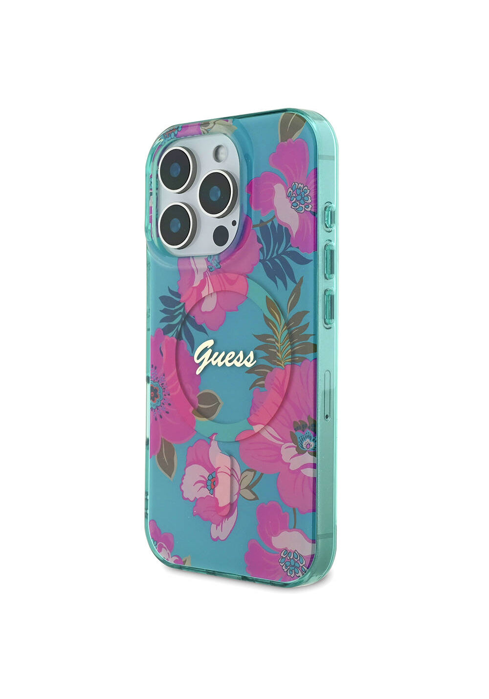 Apple iPhone 16 Pro Kılıf Guess Orijinal Lisanslı Manyetik Şarj Uyumlu Flower Tone On Tone Ring Kapak