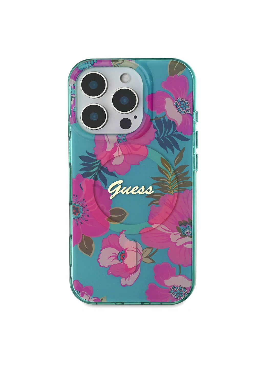 Apple iPhone 16 Pro Kılıf Guess Orijinal Lisanslı Manyetik Şarj Uyumlu Flower Tone On Tone Ring Kapak