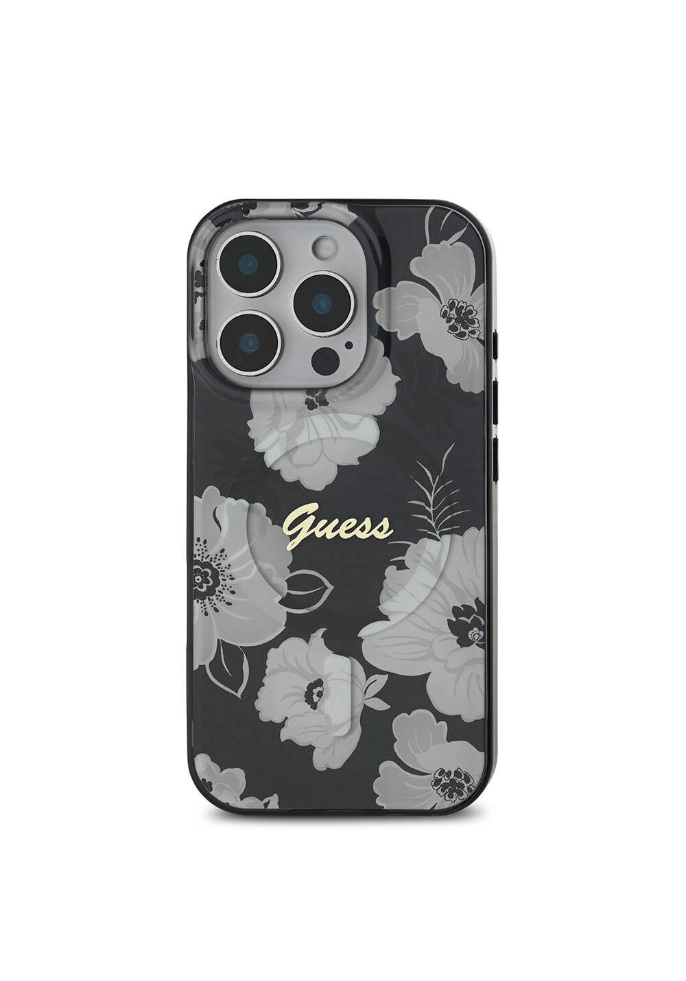 Apple iPhone 16 Pro Kılıf Guess Orijinal Lisanslı Manyetik Şarj Uyumlu Flower Tone On Tone Ring Kapak