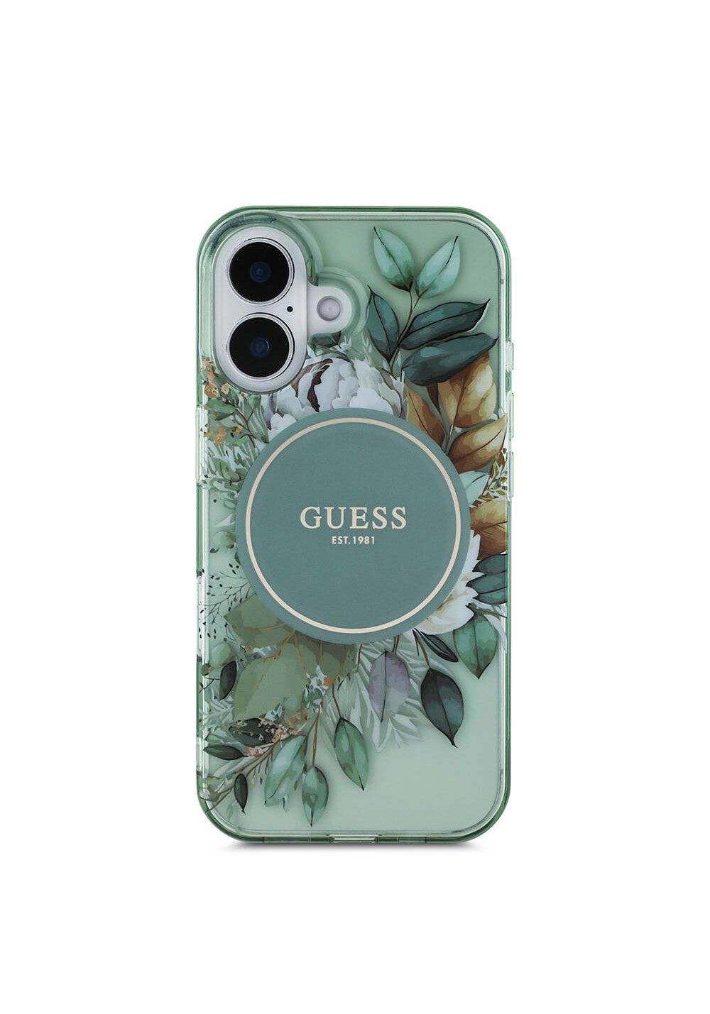 Apple iPhone 16 Kılıf Guess Orijinal Lisanslı Manyetik Şarj Uyumlu IML Baskılı Çiçek İnci Bileklikli Kapak