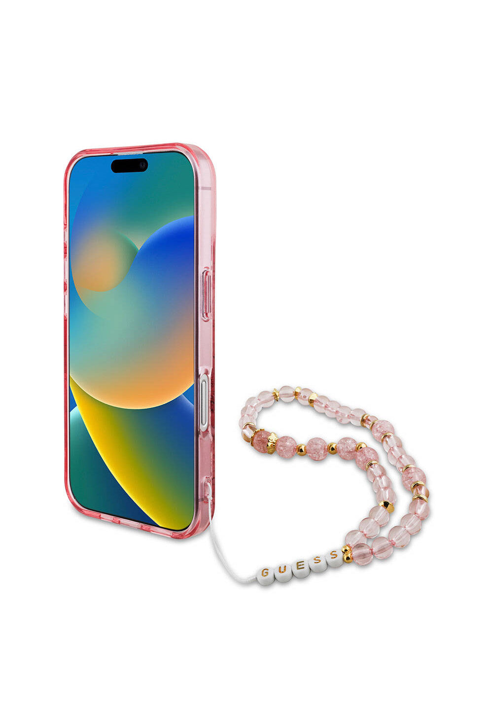 Apple iPhone 16 Kılıf Guess Orijinal Lisanslı Manyetik Şarj Uyumlu IML Baskılı Çiçek İnci Bileklikli Kapak