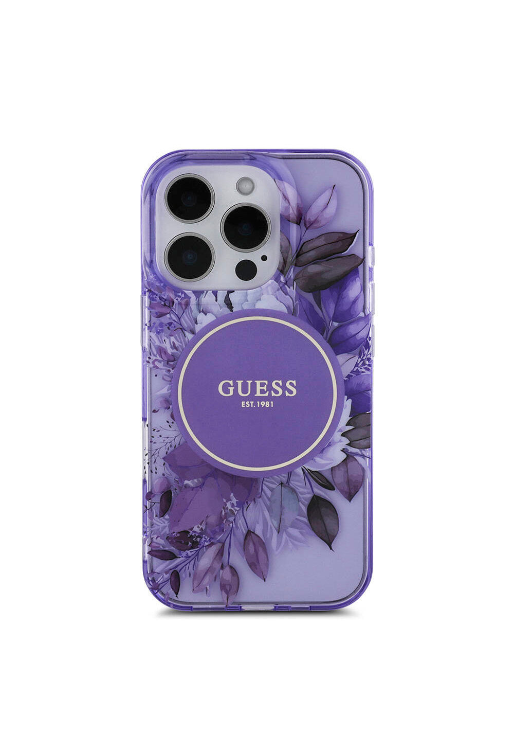 Apple iPhone 16 Pro Kılıf Guess Orijinal Lisanslı Manyetik Şarj Uyumlu IML Baskılı Çiçek İnci Bileklikli Kapak