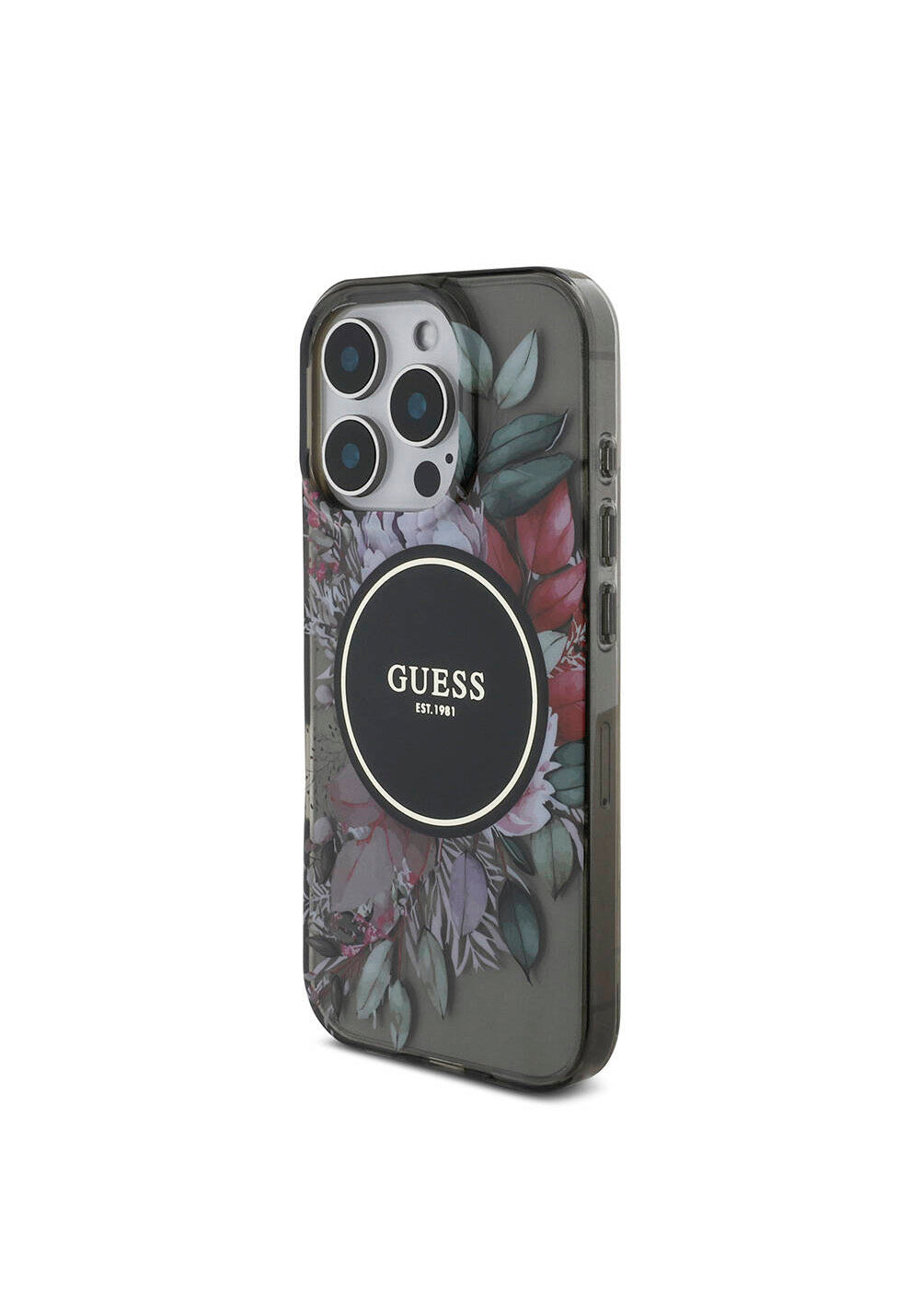 Apple iPhone 16 Pro Kılıf Guess Orijinal Lisanslı Manyetik Şarj Uyumlu IML Baskılı Çiçek İnci Bileklikli Kapak