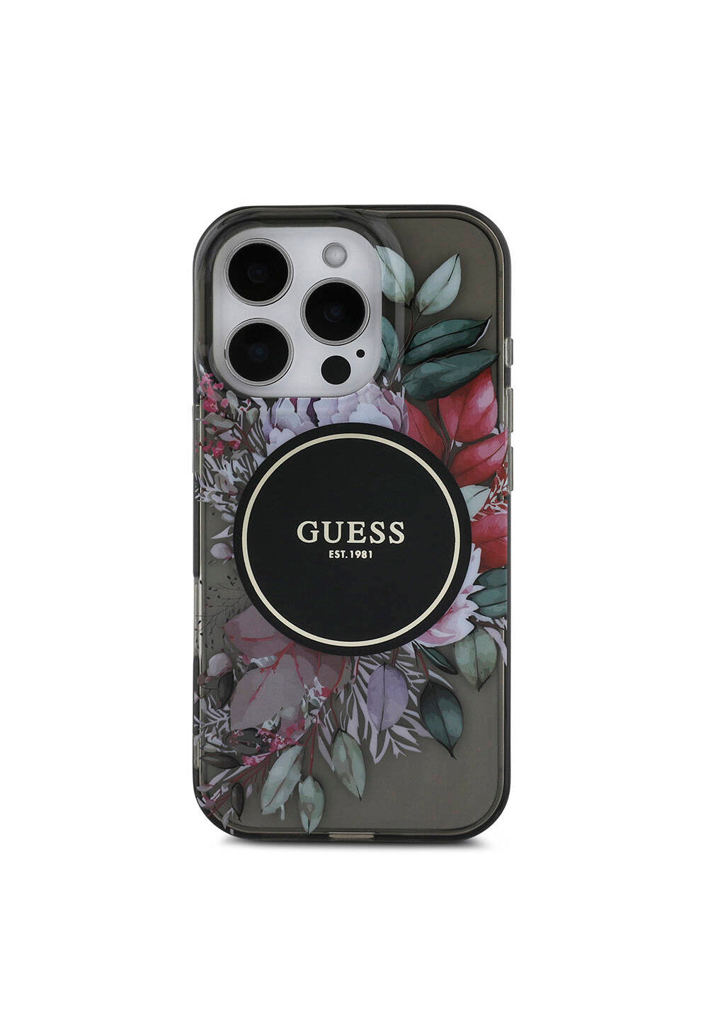 Apple iPhone 16 Pro Kılıf Guess Orijinal Lisanslı Manyetik Şarj Uyumlu IML Baskılı Çiçek İnci Bileklikli Kapak