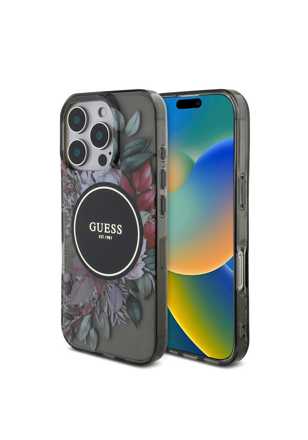 Apple iPhone 16 Pro Kılıf Guess Orijinal Lisanslı Manyetik Şarj Uyumlu IML Baskılı Çiçek İnci Bileklikli Kapak