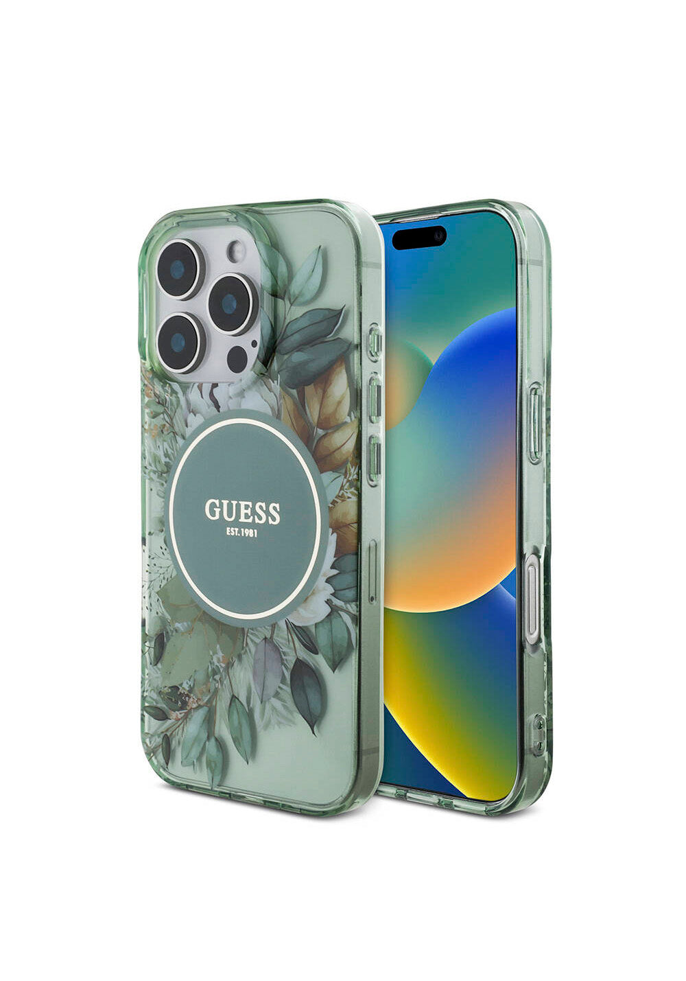Apple iPhone 16 Pro Kılıf Guess Orijinal Lisanslı Manyetik Şarj Uyumlu IML Baskılı Çiçek İnci Bileklikli Kapak