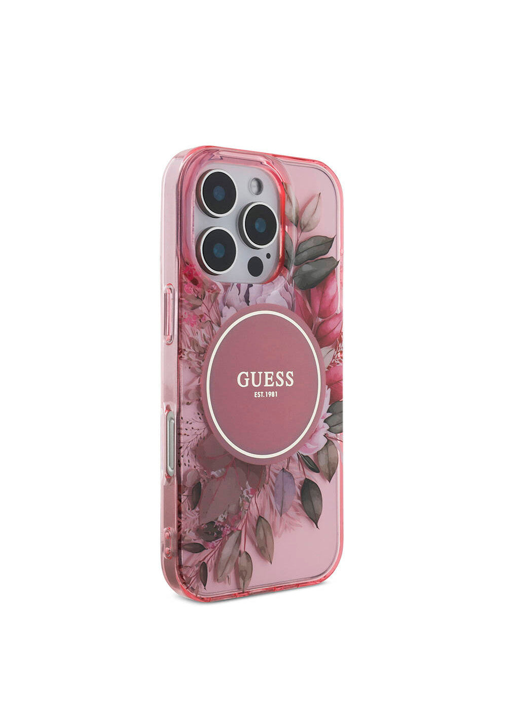 Apple iPhone 16 Pro Kılıf Guess Orijinal Lisanslı Manyetik Şarj Uyumlu IML Baskılı Çiçek İnci Bileklikli Kapak