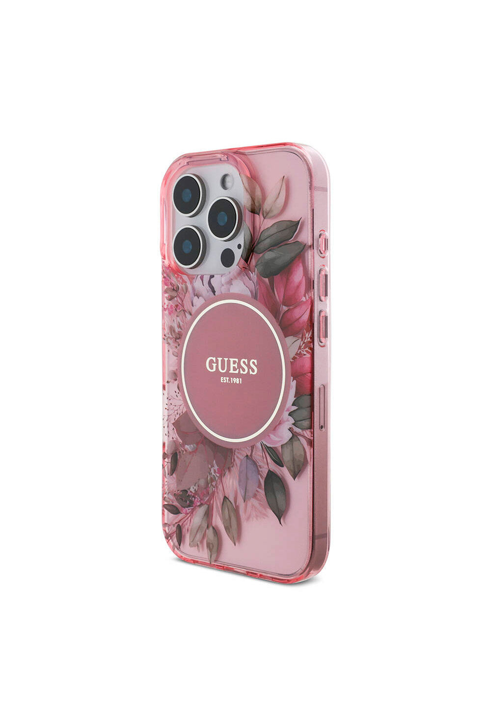 Apple iPhone 16 Pro Max Kılıf Guess Orijinal Lisanslı Manyetik Şarj Uyumlu IML Baskılı Çiçek İnci Bileklikli Kapak