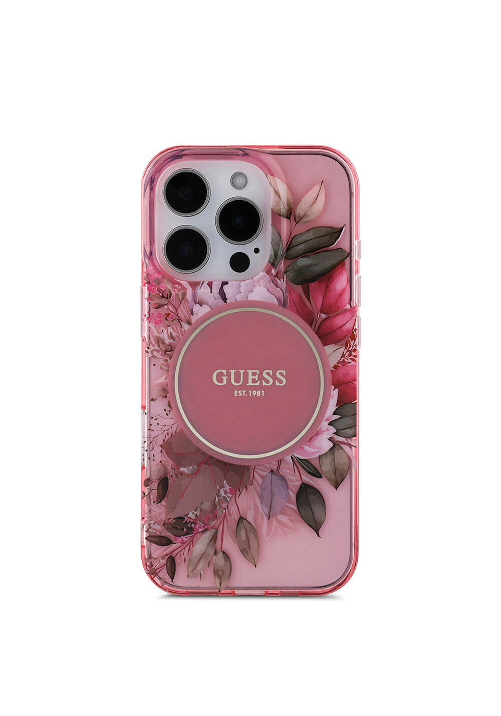 Apple iPhone 16 Pro Max Kılıf Guess Orijinal Lisanslı Manyetik Şarj Uyumlu IML Baskılı Çiçek İnci Bileklikli Kapak