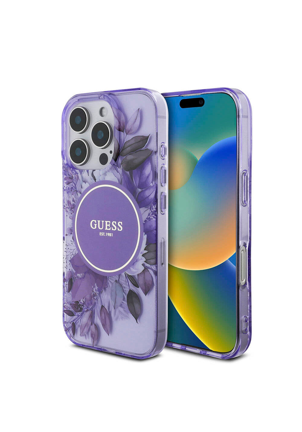 Apple iPhone 16 Pro Max Kılıf Guess Orijinal Lisanslı Manyetik Şarj Uyumlu IML Baskılı Çiçek İnci Bileklikli Kapak
