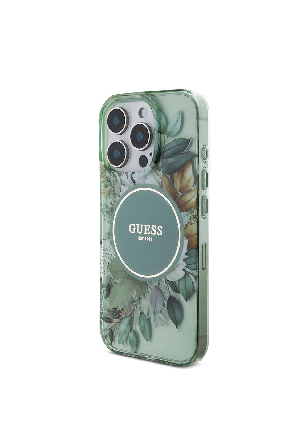 Apple iPhone 16 Pro Max Kılıf Guess Orijinal Lisanslı Manyetik Şarj Uyumlu IML Baskılı Çiçek İnci Bileklikli Kapak
