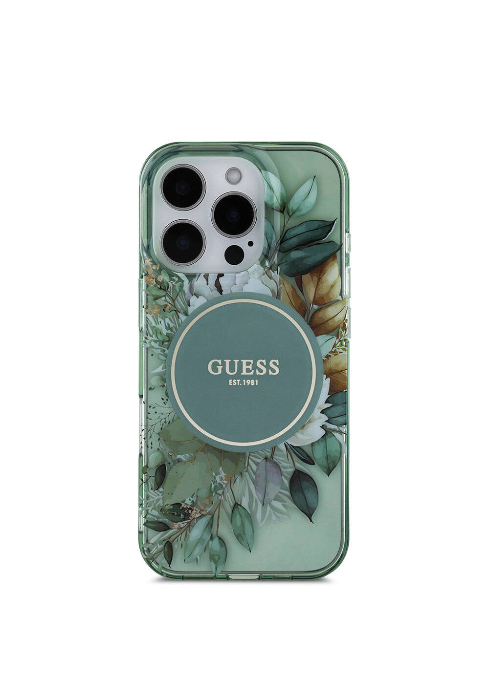 Apple iPhone 16 Pro Max Kılıf Guess Orijinal Lisanslı Manyetik Şarj Uyumlu IML Baskılı Çiçek İnci Bileklikli Kapak