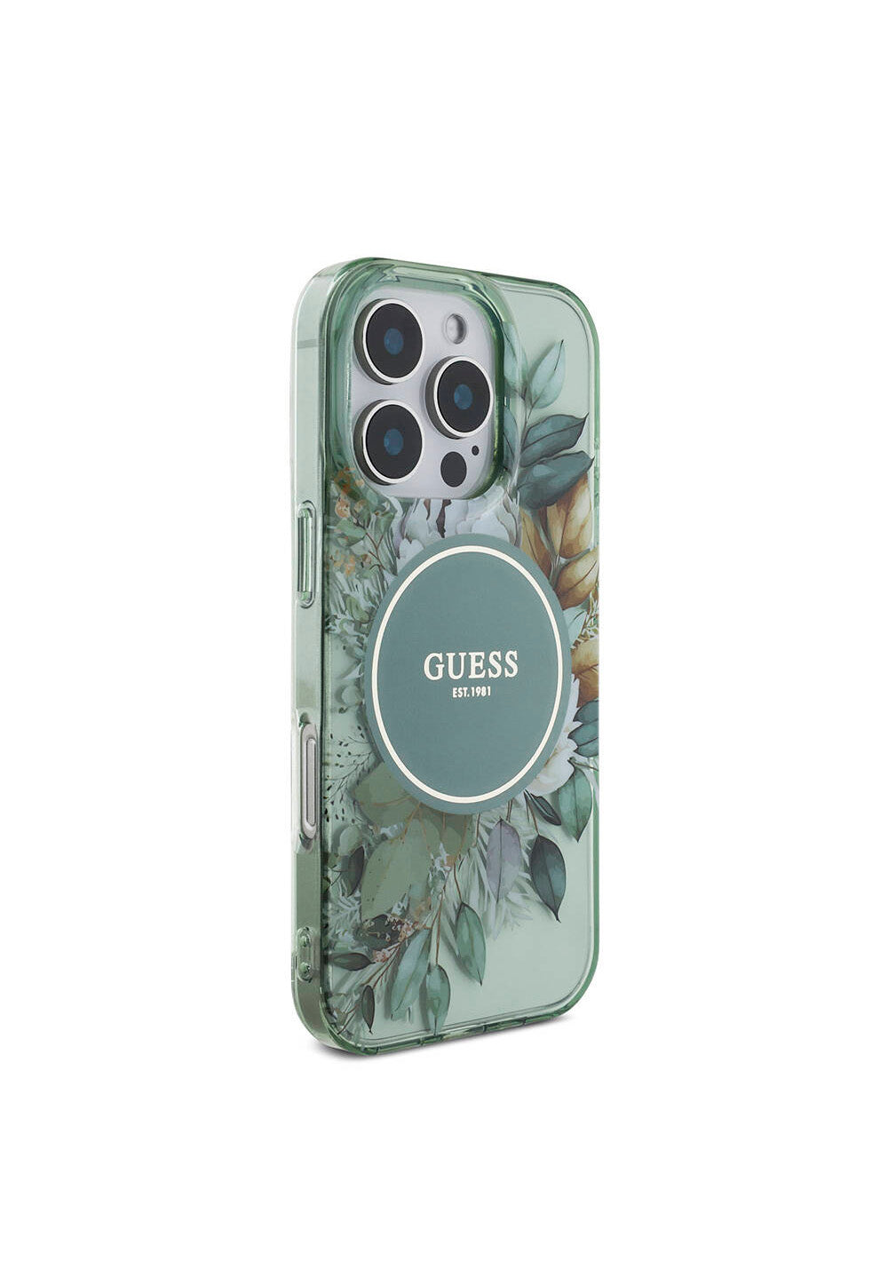 Apple iPhone 16 Pro Max Kılıf Guess Orijinal Lisanslı Manyetik Şarj Uyumlu IML Baskılı Çiçek İnci Bileklikli Kapak