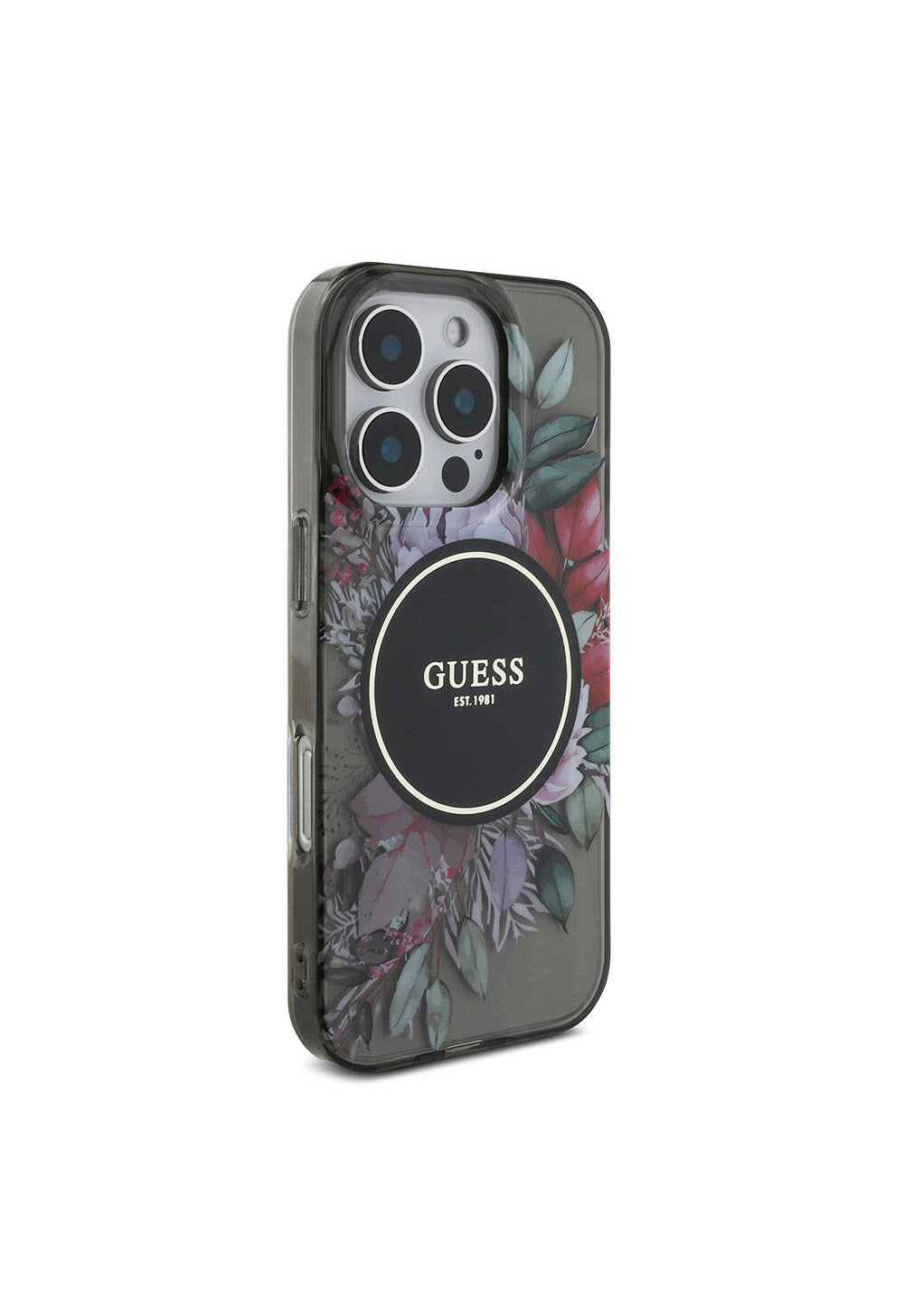Apple iPhone 16 Pro Max Kılıf Guess Orijinal Lisanslı Manyetik Şarj Uyumlu IML Baskılı Çiçek İnci Bileklikli Kapak