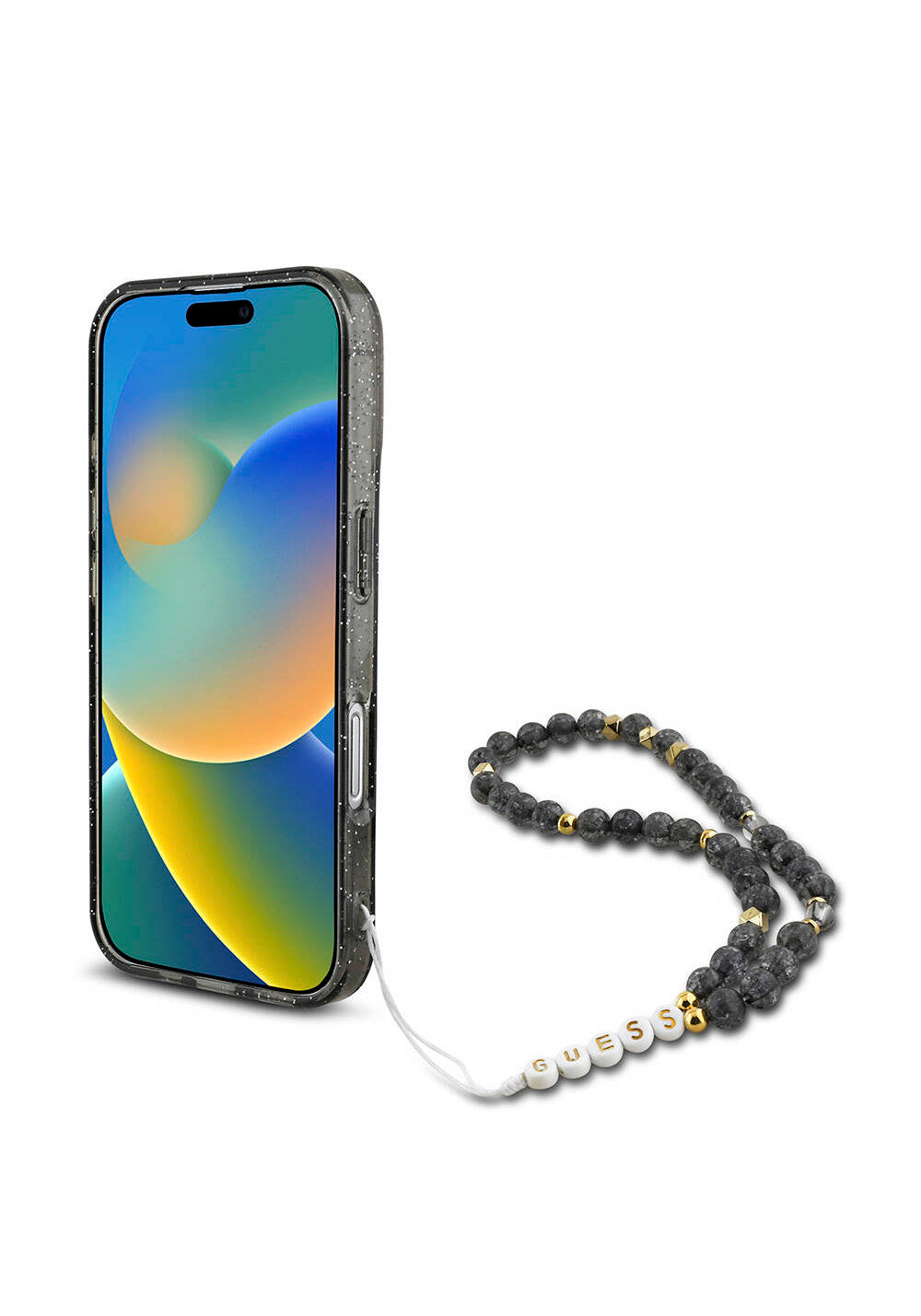 Apple iPhone 16 Kılıf Guess Orijinal Lisanslı Manyetik Şarj Uyumlu Simli Silikon İnci Bileklikli Kapak