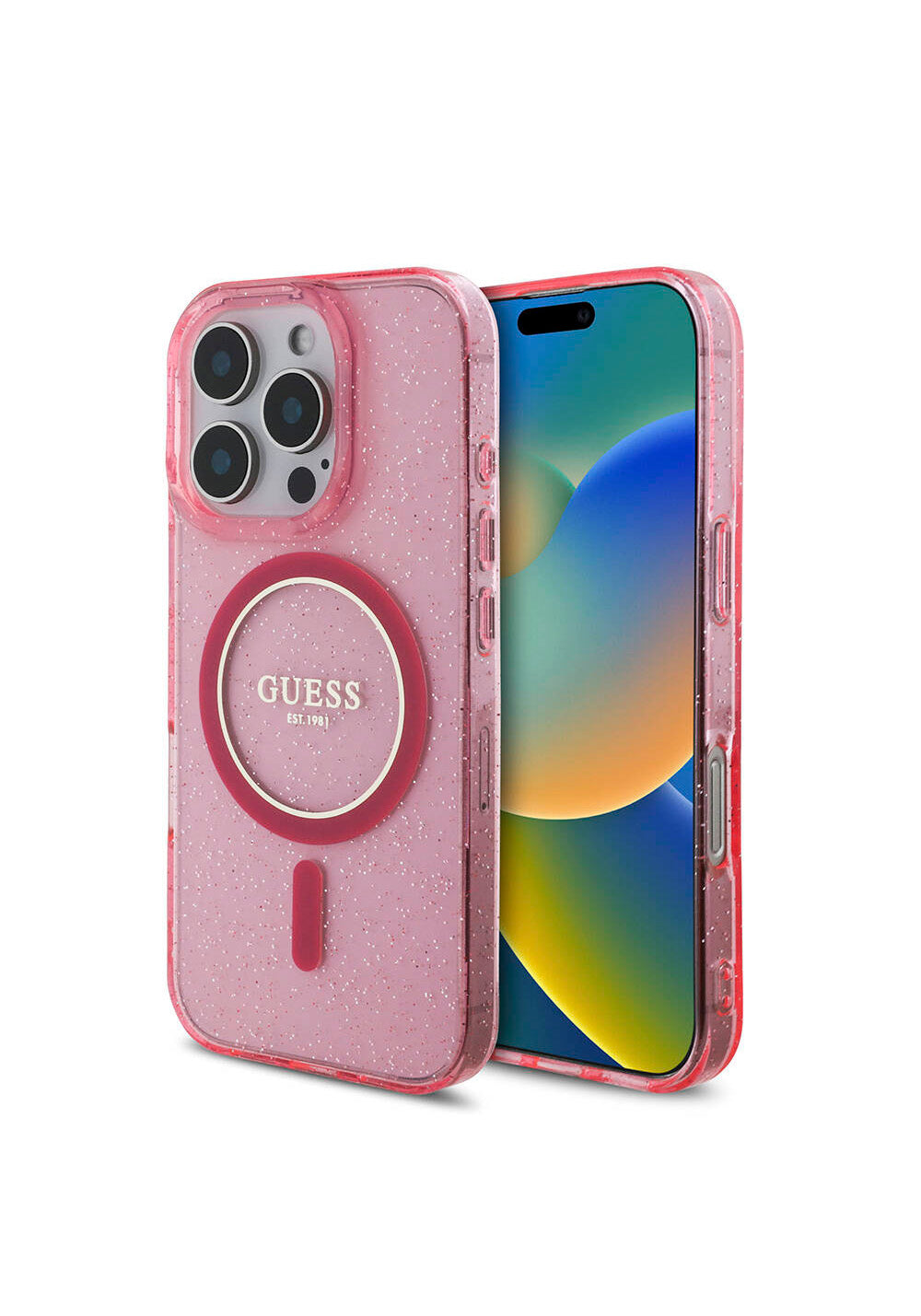 Apple iPhone 16 Pro Kılıf Guess Orijinal Lisanslı Manyetik Şarj Uyumlu Simli Silikon İnci Bileklikli Kapak