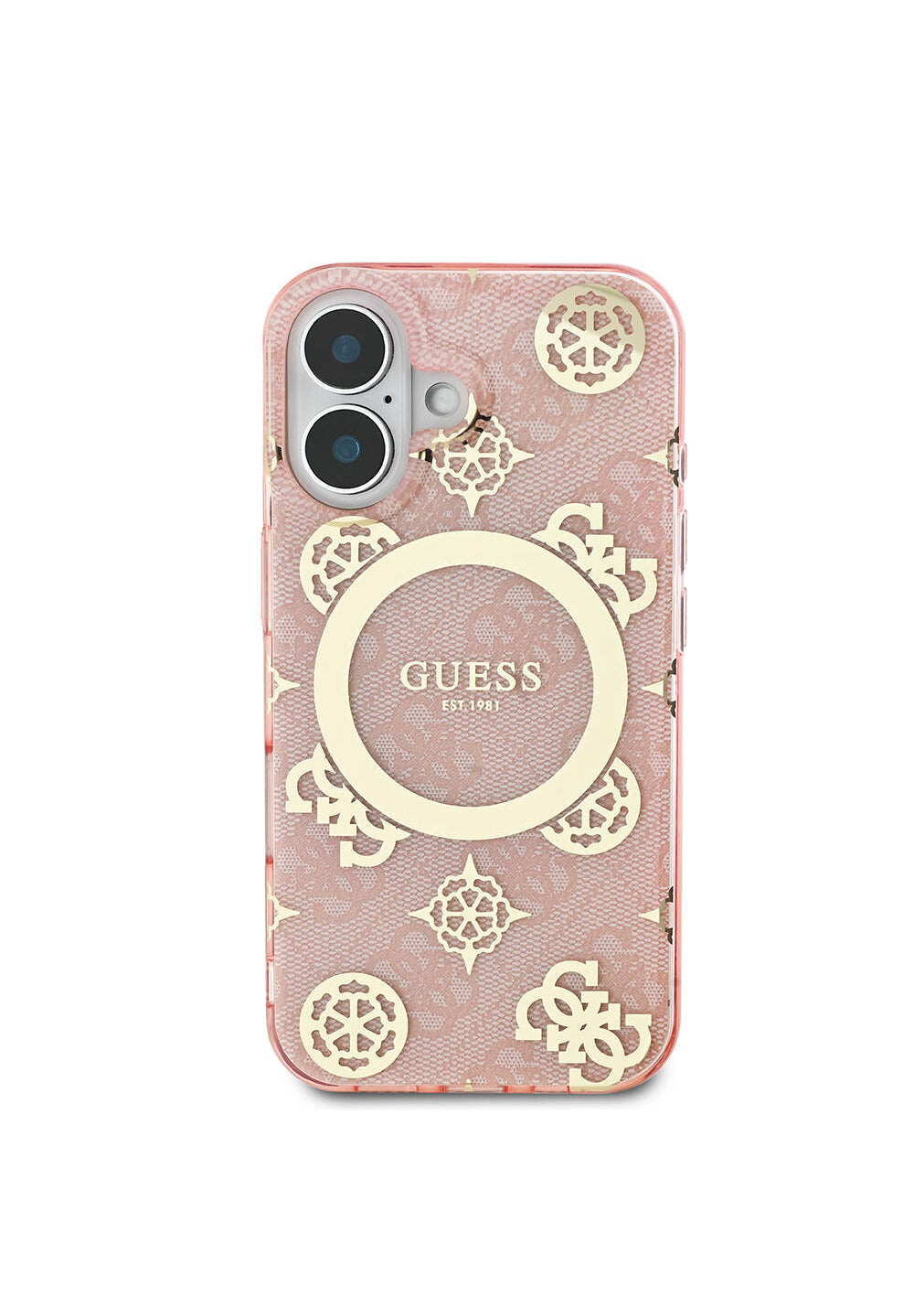 Apple iPhone 16 Kılıf Guess Orijinal Lisanslı Manyetik Şarj Uyumlu 4G Desenli IML Yazı Logolu Peony Kapak