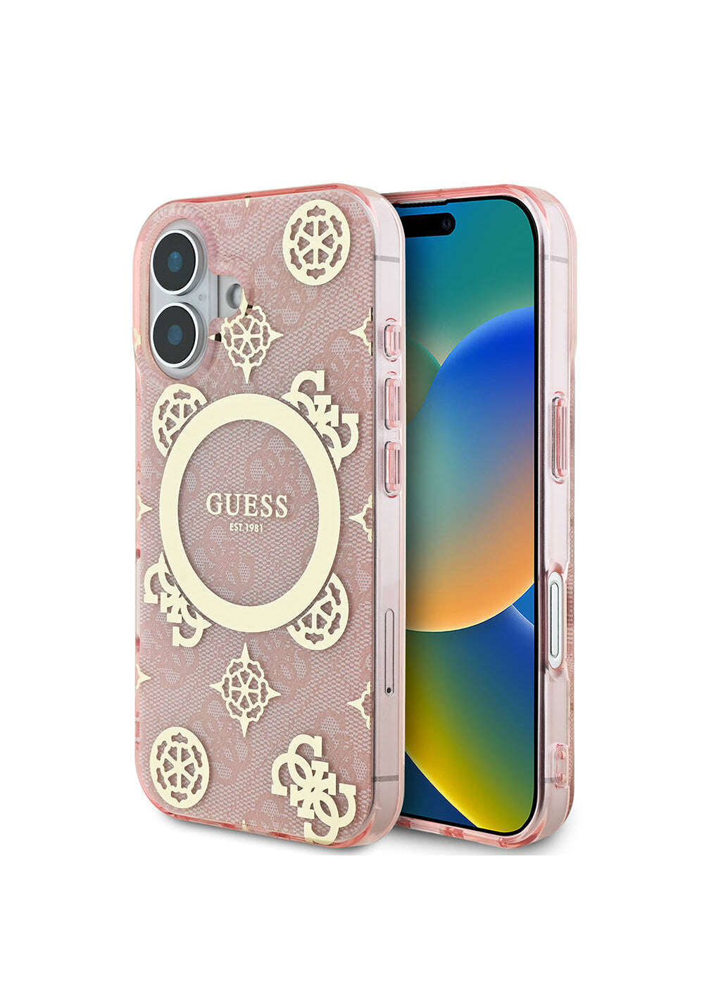 Apple iPhone 16 Plus Kılıf Guess Orijinal Lisanslı Manyetik Şarj Uyumlu 4G Desenli IML Yazı Logolu Peony Kapak