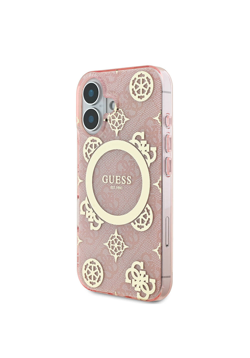 Apple iPhone 16 Plus Kılıf Guess Orijinal Lisanslı Manyetik Şarj Uyumlu 4G Desenli IML Yazı Logolu Peony Kapak