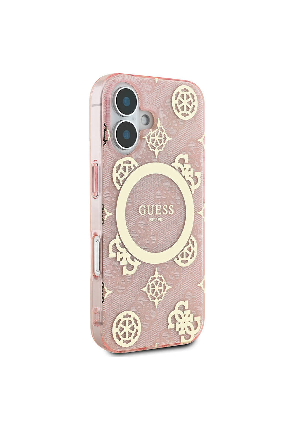 Apple iPhone 16 Plus Kılıf Guess Orijinal Lisanslı Manyetik Şarj Uyumlu 4G Desenli IML Yazı Logolu Peony Kapak