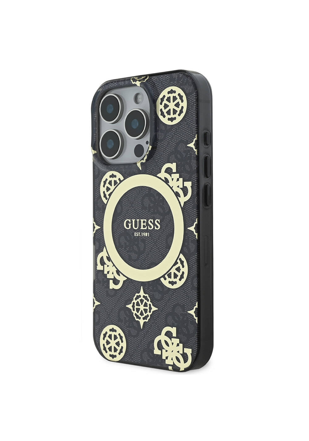 Apple iPhone 16 Pro Kılıf Guess Orijinal Lisanslı Manyetik Şarj Uyumlu IML Peony ve 4G Desenli Klasik Logolu Kapak
