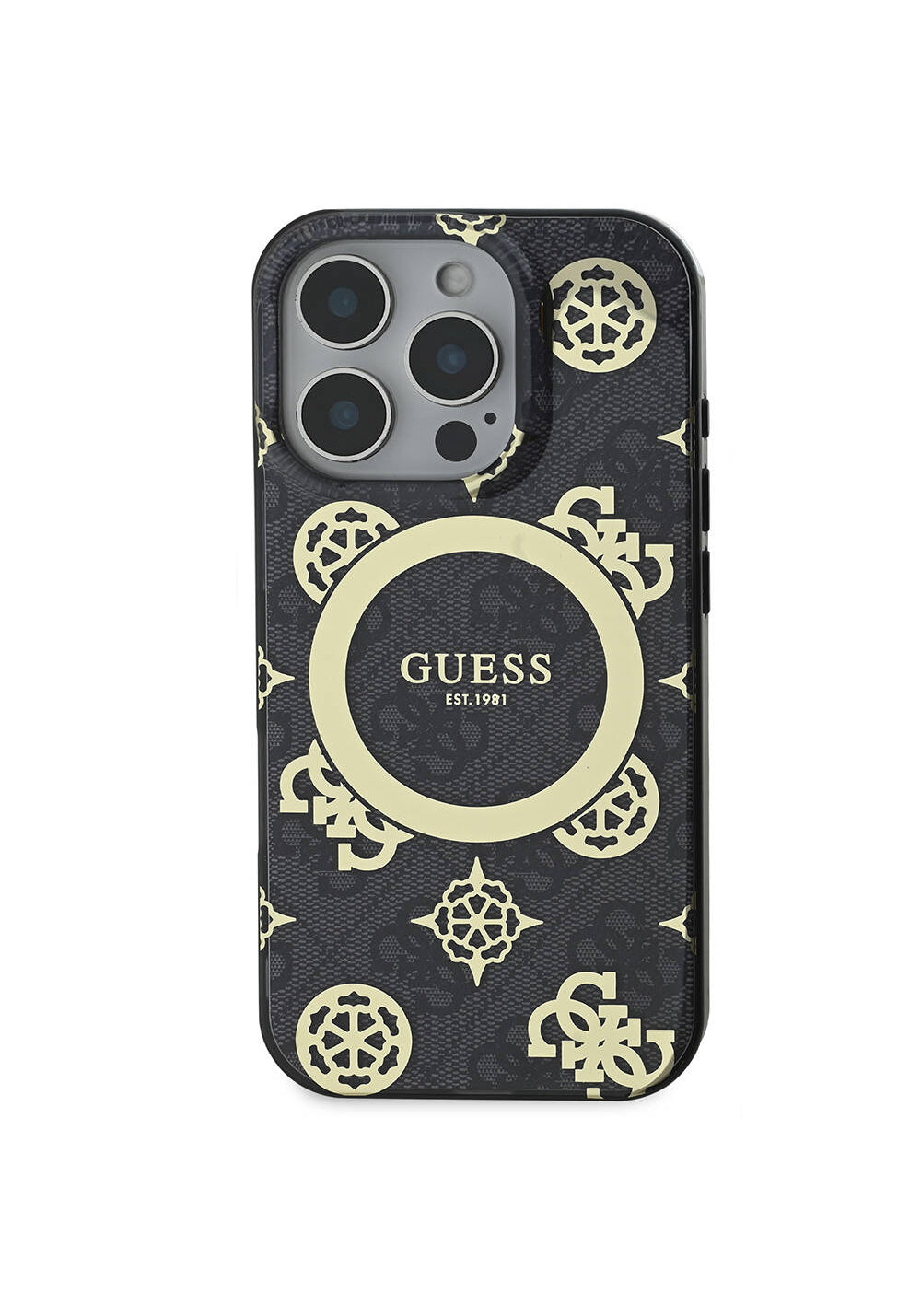 Apple iPhone 16 Pro Kılıf Guess Orijinal Lisanslı Manyetik Şarj Uyumlu IML Peony ve 4G Desenli Klasik Logolu Kapak